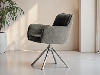 Eetkamerstoel Athene - Eppic select gerra greige - onderstel c - metaalkleur champagne Stoel met antraciet kuip op draaibare poot, die comfort combineert met contrast