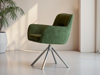 Eetkamerstoel Athene - Eppic select gerra moss - onderstel c - metaalkleur champagne Stijlvolle groene stoel met draaibare poot en stevige zit