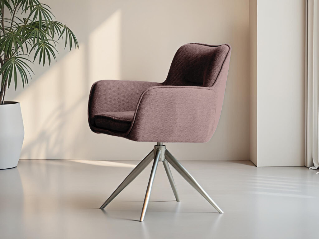 Gestoffeerde eetkamerstoel met subtiele details metalen ronde vaste poot