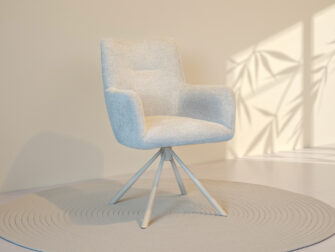 Eetkamerstoel Santorini - C magnum - mito beige Lichtgrijze eetkamerstoel met armleuningen en draaibare metalen poten