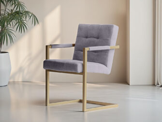 eetkamerstoel met slede poot in brons antiek met stiksels