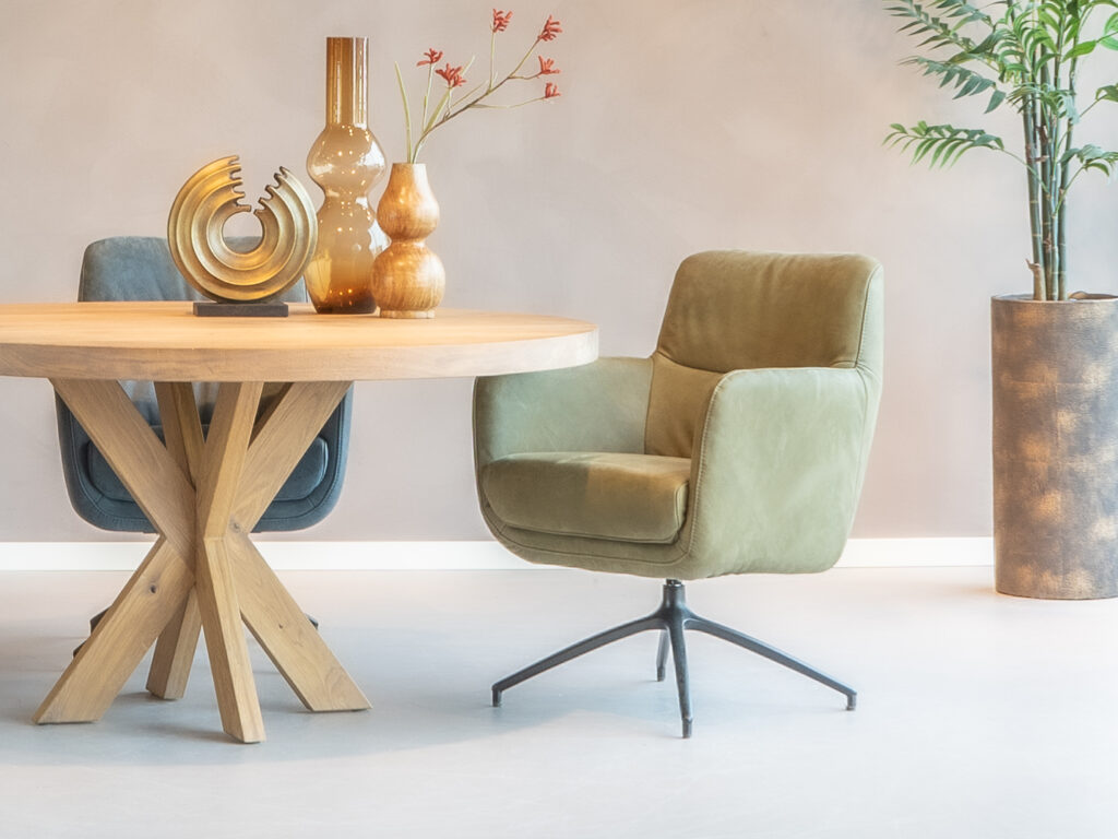 groene lederen eetkamerstoelen