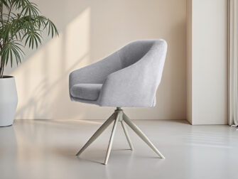 Eetkamerstoel Doriana - Eppic select moric frost - onderstel t - metaalkleur sunstone Lichtgrijze eetkamerstoel op draaivoet, met een moderne uitstraling en een zachte textuur