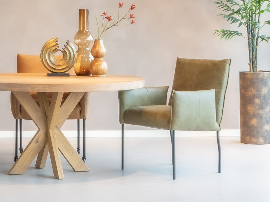 industriele eetkamerstoel groen leer