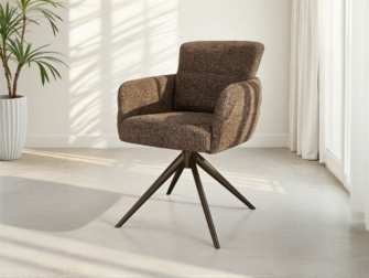 Roestkleurige eetkamerstoel met gekleurd onderstel