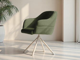 kuipstoel in huntergroen met draaibare, moderne voetstructuur