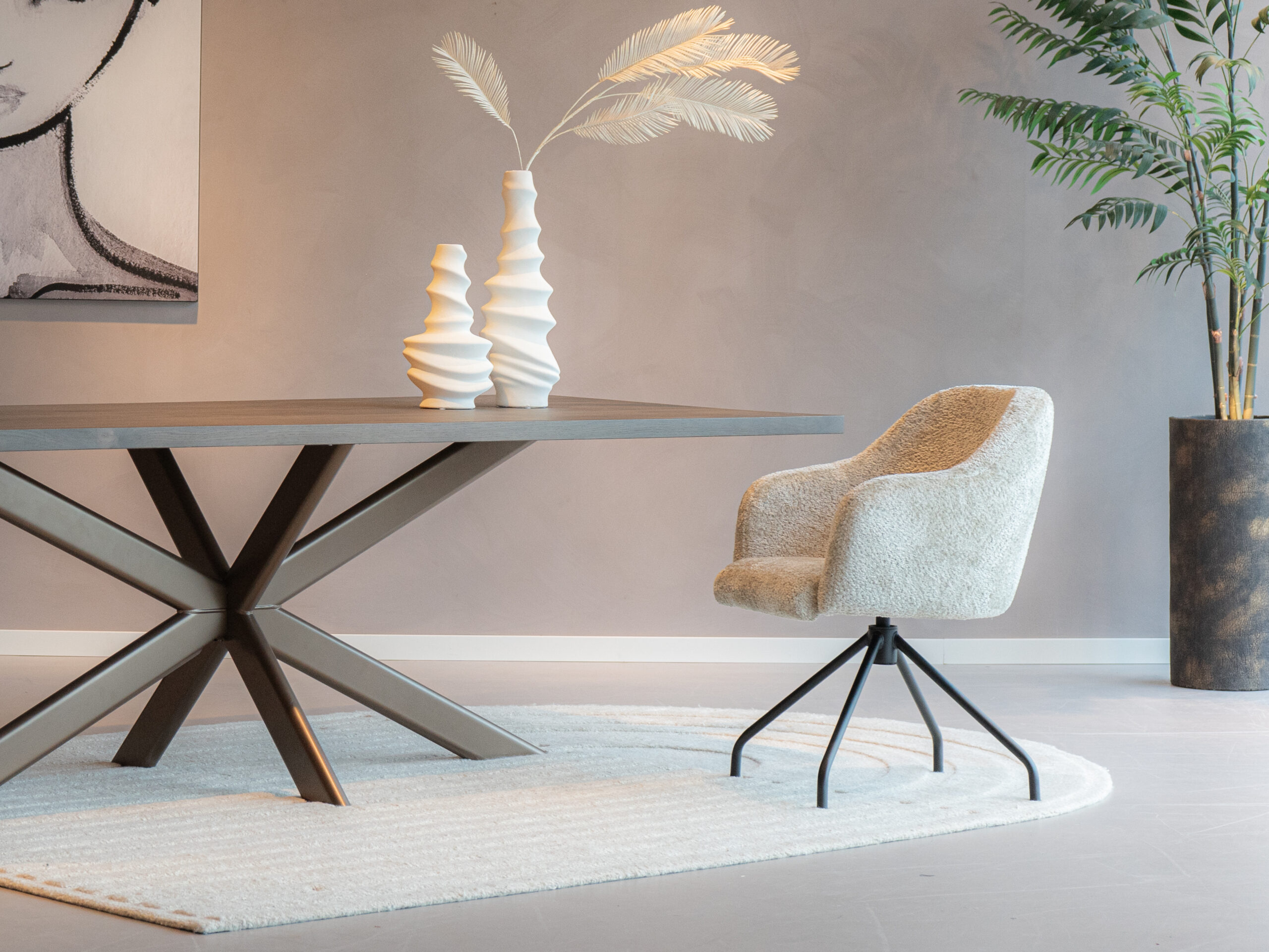 luxe teddy stof eetkamerstoel spinpoot draaibaar