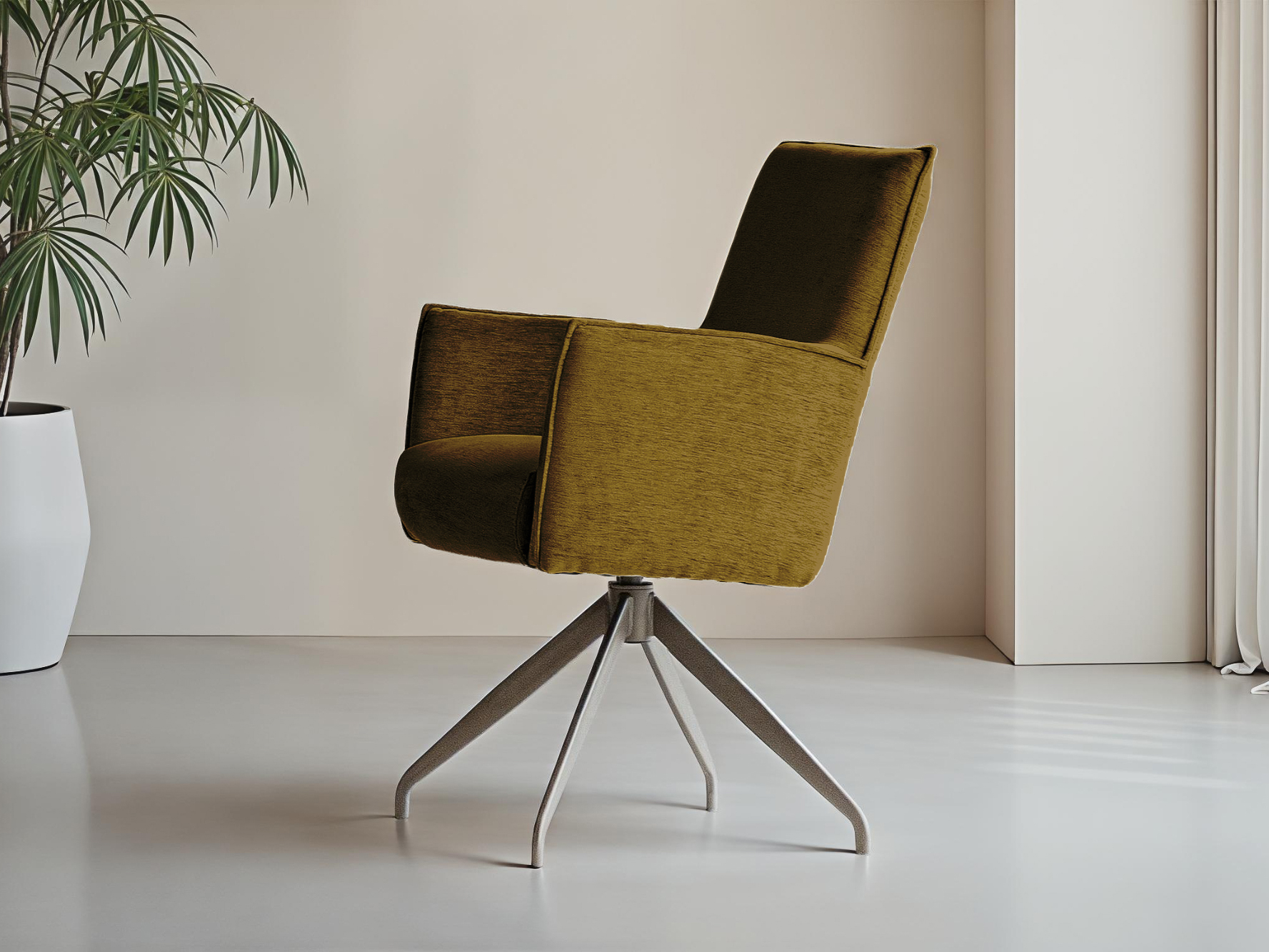 Retro gele eetkamerstoel met hoge rugleuning