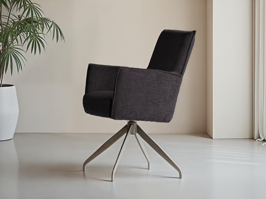 Moderne zwarte eetkamerstoel met stalen frame