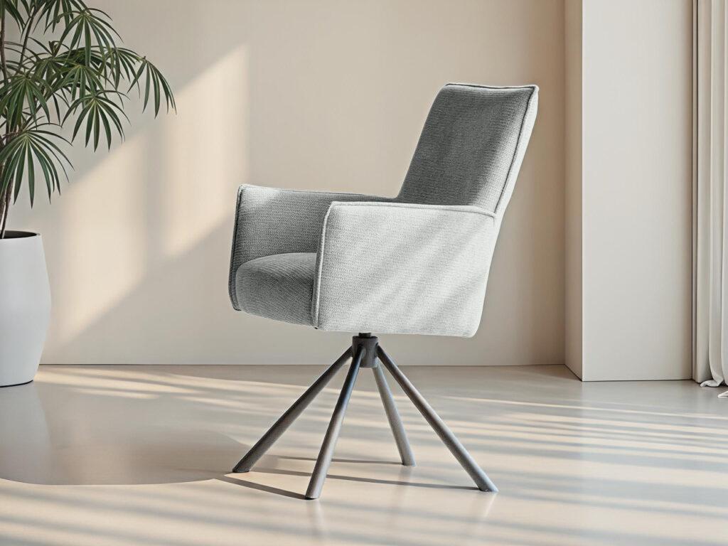 Zachte blauwe eetkamerstoel met draaibaar onderstel