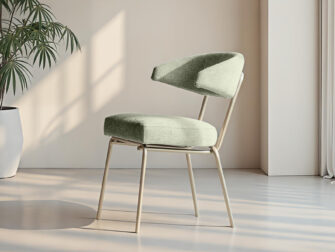 eetkamerstoel met olijfgroene stof in mito