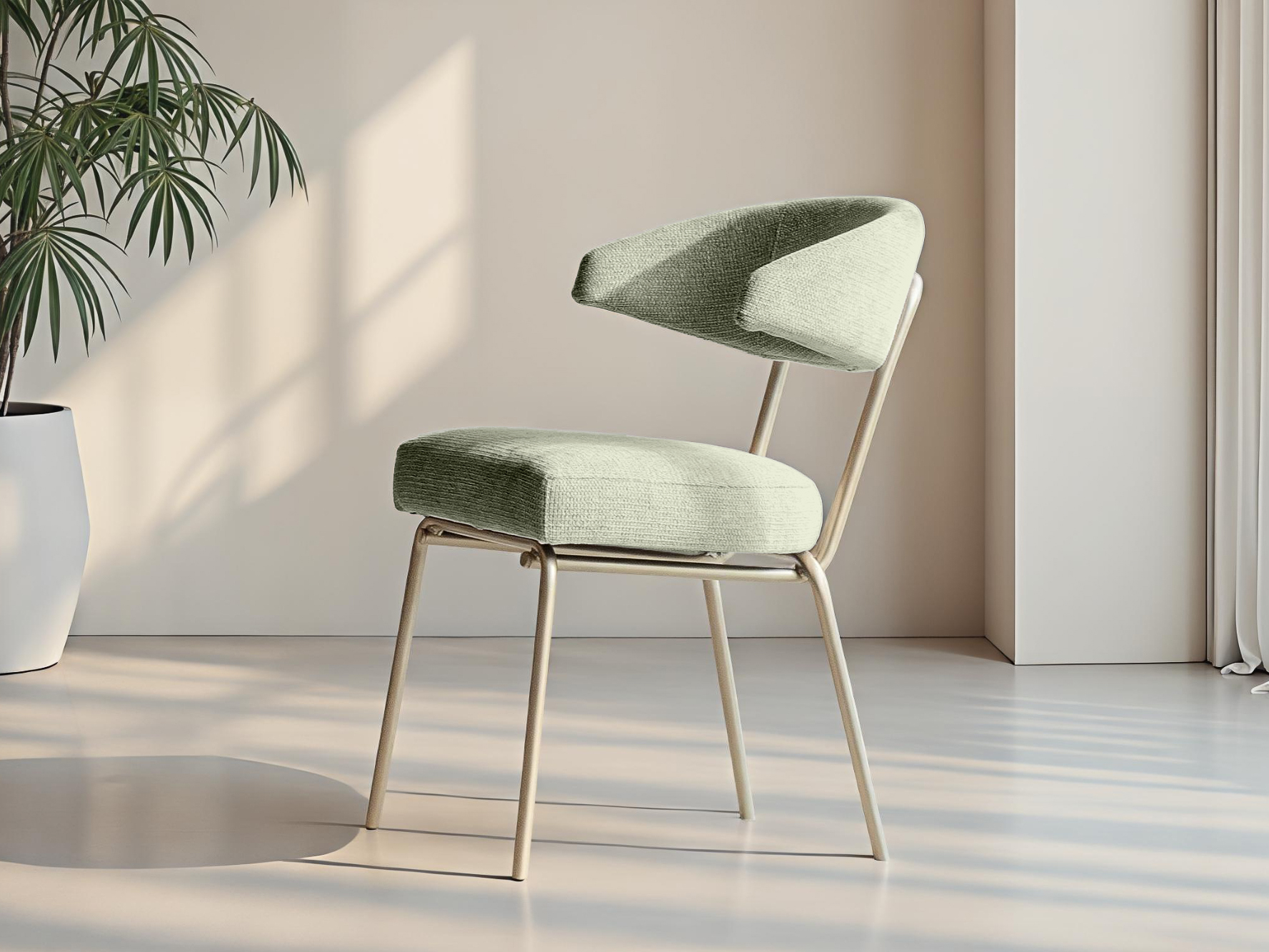 eetkamerstoel met olijfgroene stof in mito