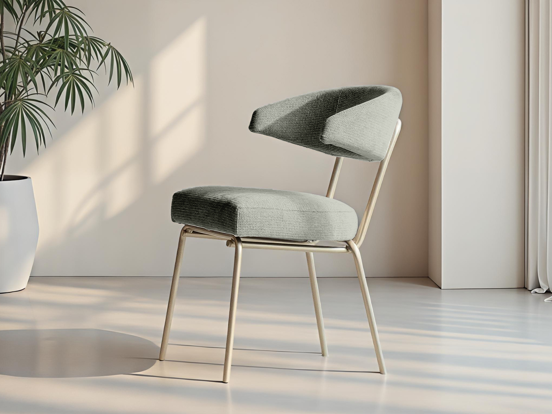 Grijze eetkamerstoel met moderne lijnen