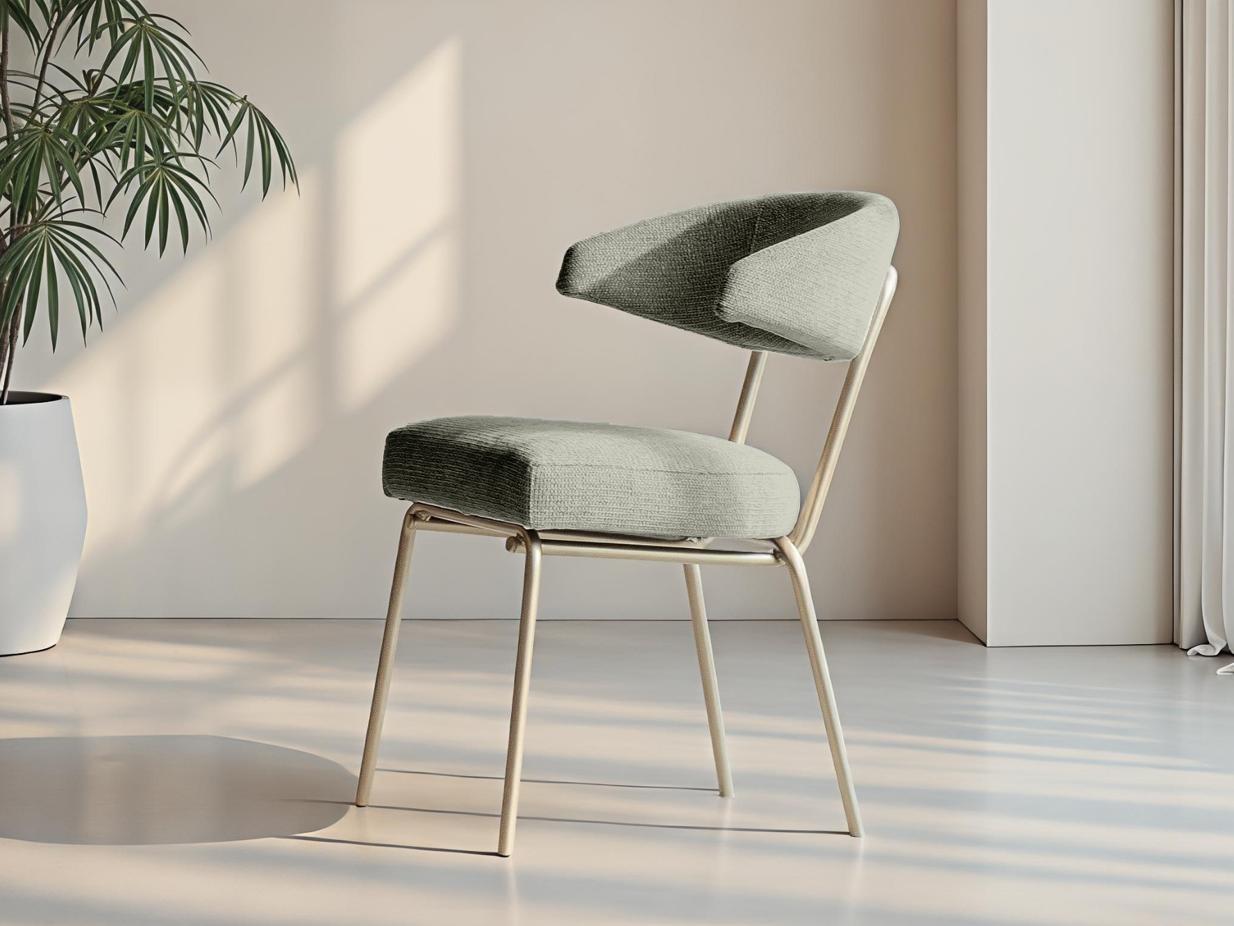 Grijs-groene eetkamerstoel met moderne tweekleurige afwerking en luxe zitcomfort