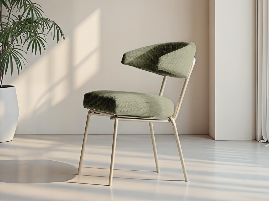 Licht olijfgroene stoel met elegante vormgeving en vaste pootconstructie