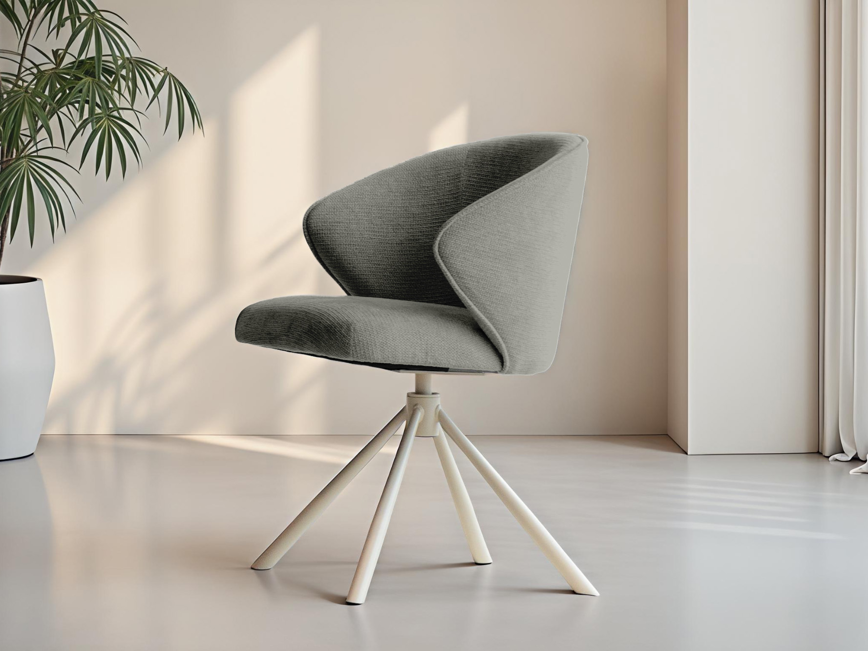 Eetkamerstoel in donkergrijs fluweel met licht onderstel