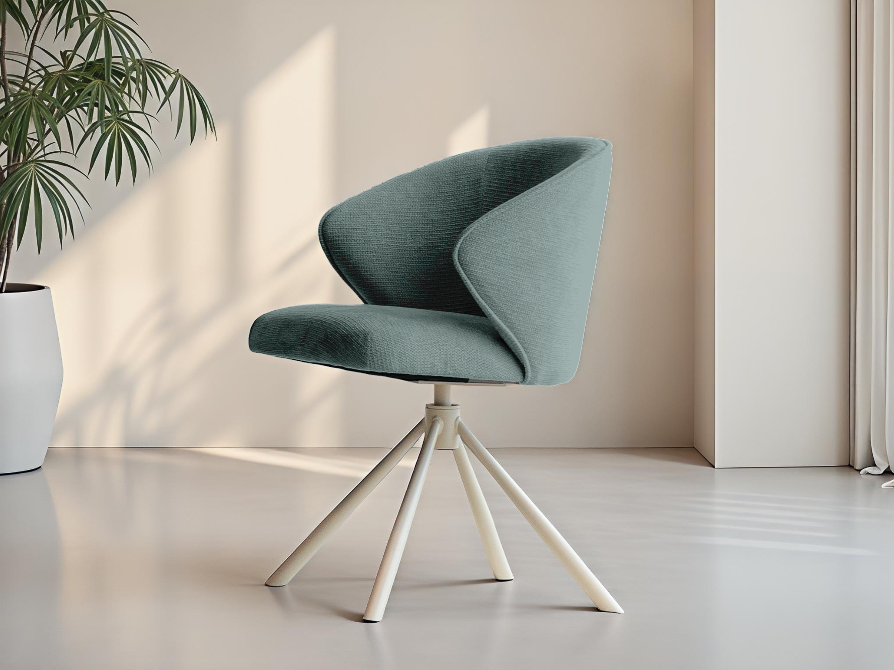 Moderne eetstoel op metalen onderstel met zachte bekleding