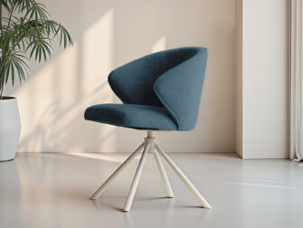 Eetkamerstoel Kayali - mito blue - onderstel c - metaalkleur magnum Eetkamerstoel met draaibare metalen poot en beklede armleuningen