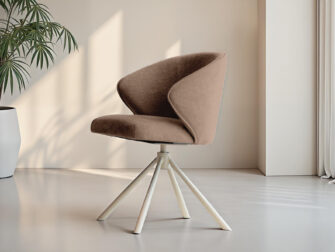 Eetkamerstoel Kayali - mito cinnamon - onderstel c - metaalkleur magnum Bruine designstoel met moderne kruispoot voor extra flair