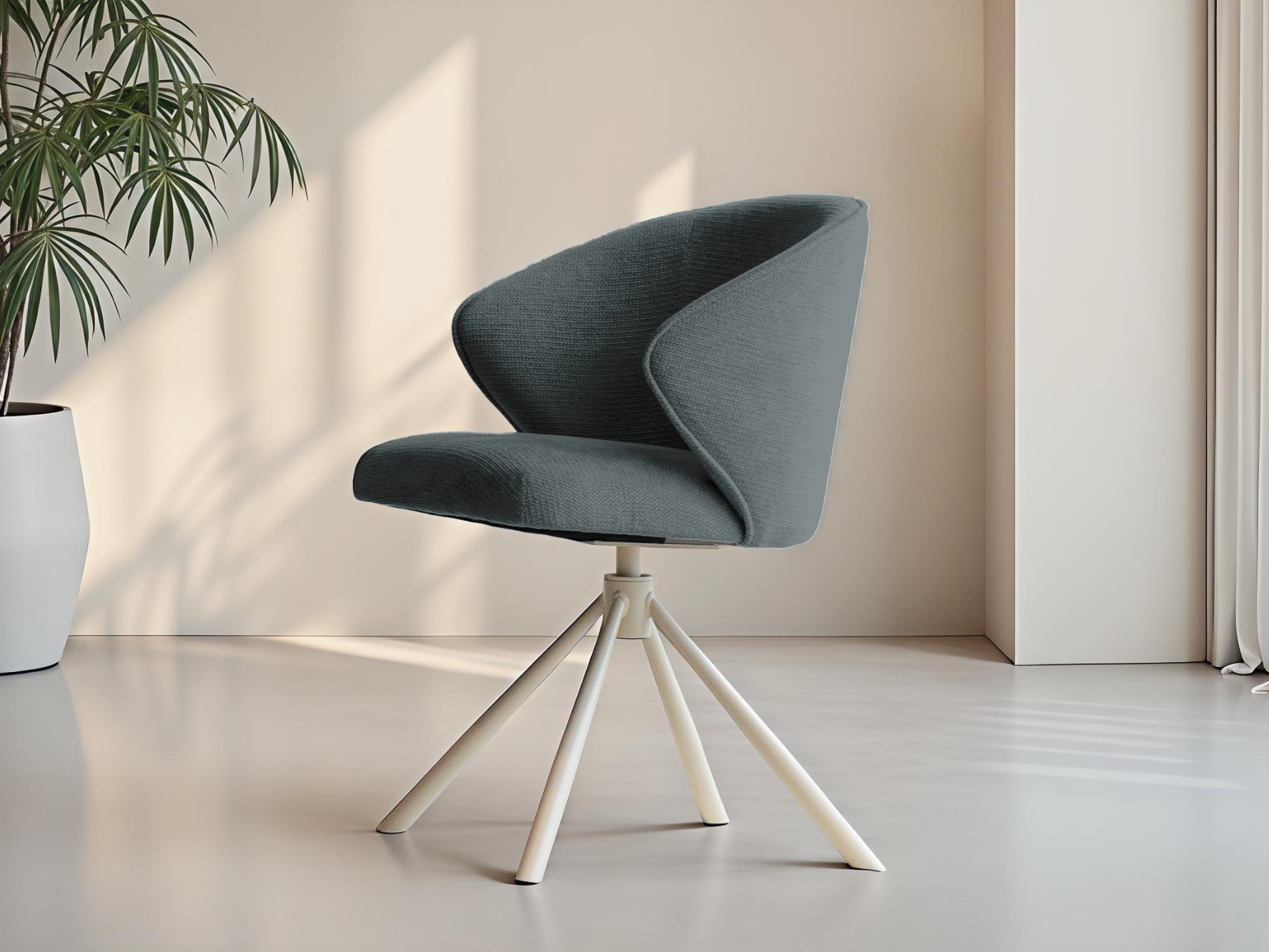 Zachte eetstoel met moderne lijnen en compact onderstel