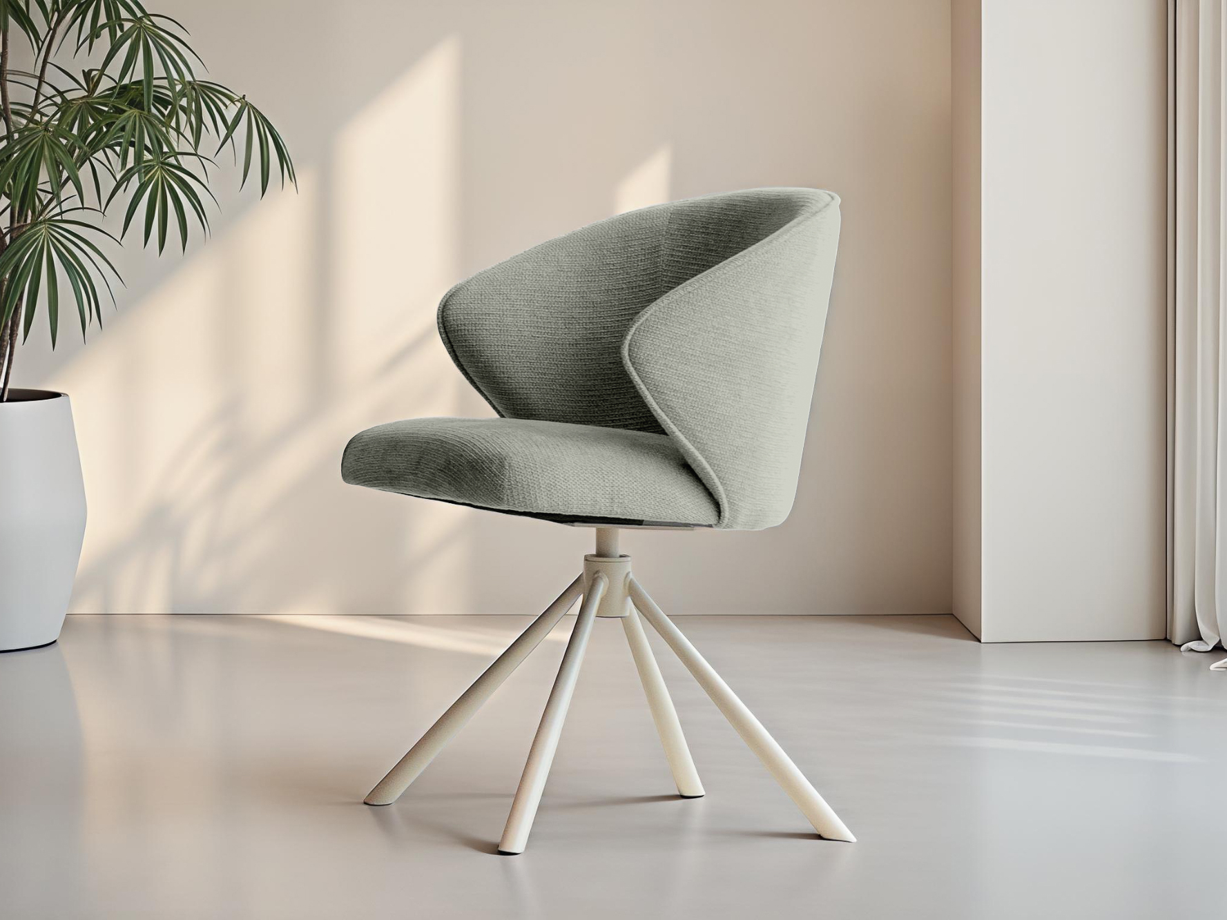 Draaibare eetkamerstoel met karakteristieke rug- en armvorm