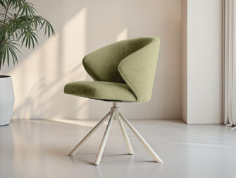 Eetkamerstoel Kayali - mito mushroom - onderstel c - metaalkleur magnum Stijlvolle stoel in groene stof met lichte kruispoot