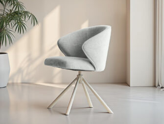 Eetkamerstoel Kayali - mito natural - onderstel c - metaalkleur magnum Modern vormgegeven stoel in zachte grijstint met speels onderste