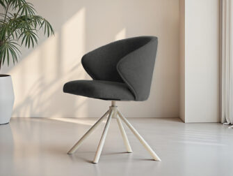 Eetkamerstoel Kayali - mito onyx - onderstel c - metaalkleur magnum Zwarte eetkamerstoel met slanke rugleuning en gekleurde metalen frame