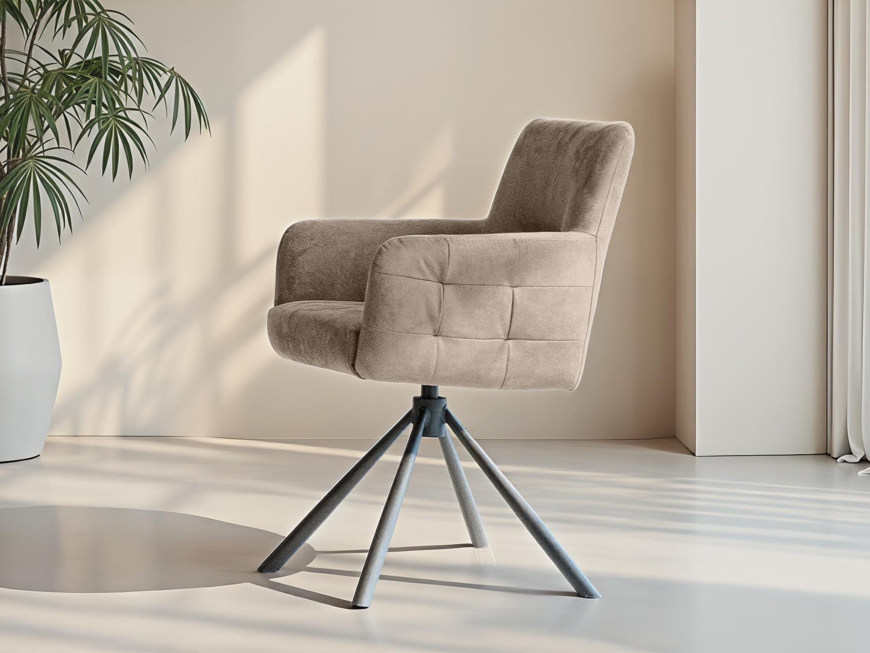 Beige eetkamerstoel met eco leer stof