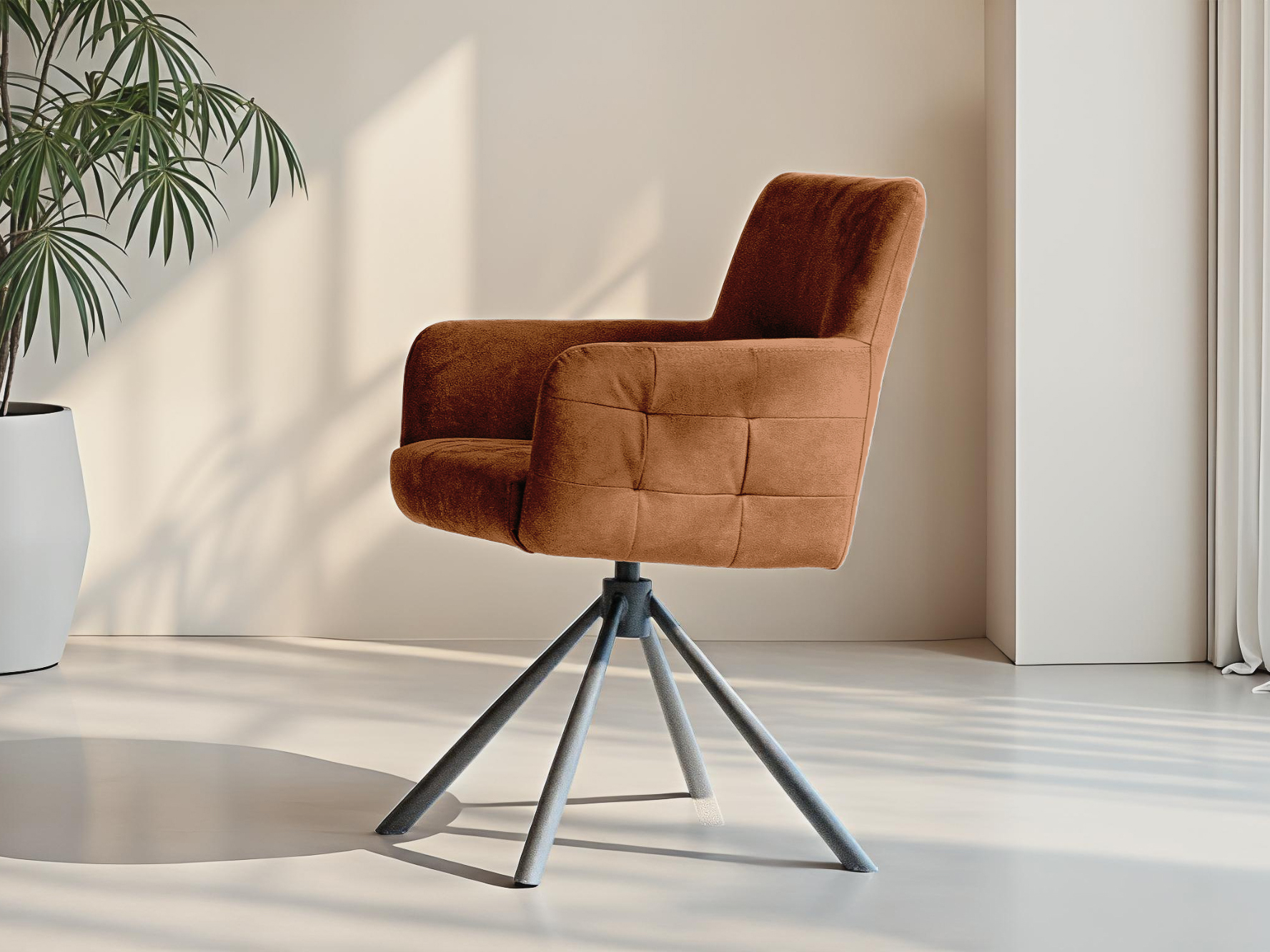 Camel kleurige eetkamerstoel in zachte stof