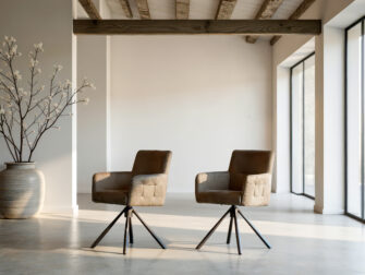 Eetkamerstoel Lamezi - bull eco leder graphite - onderstel c Grijs bruine eetkamerstoel met industrieel onderstel