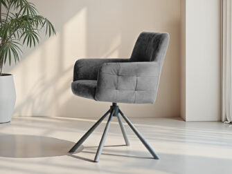 Eetkamerstoel Lamezi - bull eco leder steel - onderstel c - metaalkleur zwart Antracietkleurige eetkamerstoel met luxe design