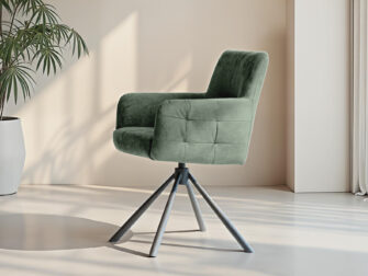 Olijfgroene eetkamerstoel met draaibaar onderstel