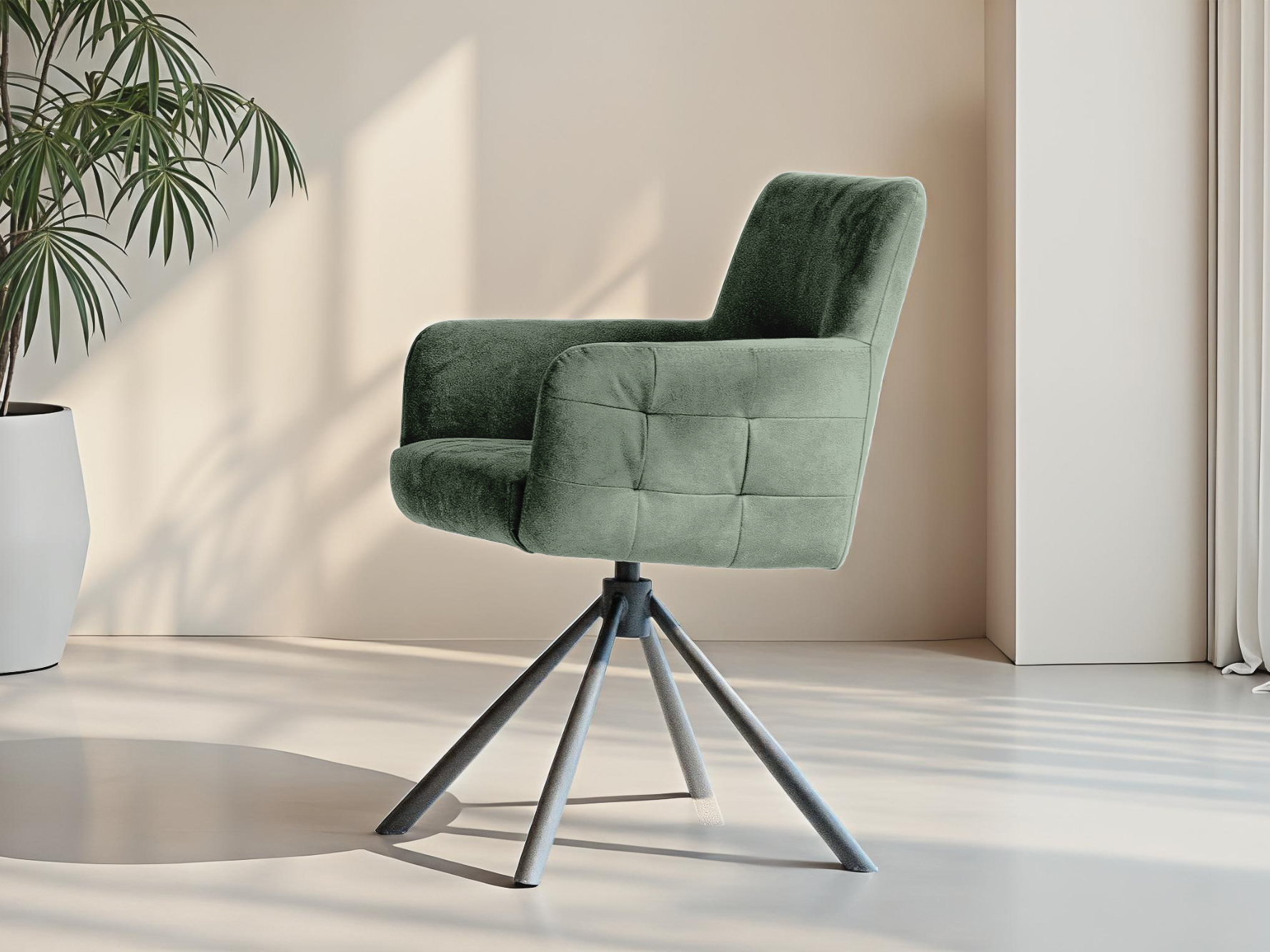 Olijfgroene eetkamerstoel met draaibaar onderstel