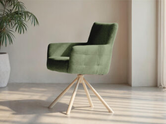 Eetkamerstoel Lamezi - mito green - onderstel c - metaalkleur magnum Eetkamerstoel in mosgroene kleur met licht metalen onderstel