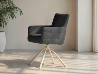 Eetkamerstoel Lamezi - mito onyx - onderstel c - metaalkleur magnum Eetkamerstoel met zwarte bekleding en metaal design onderstel.