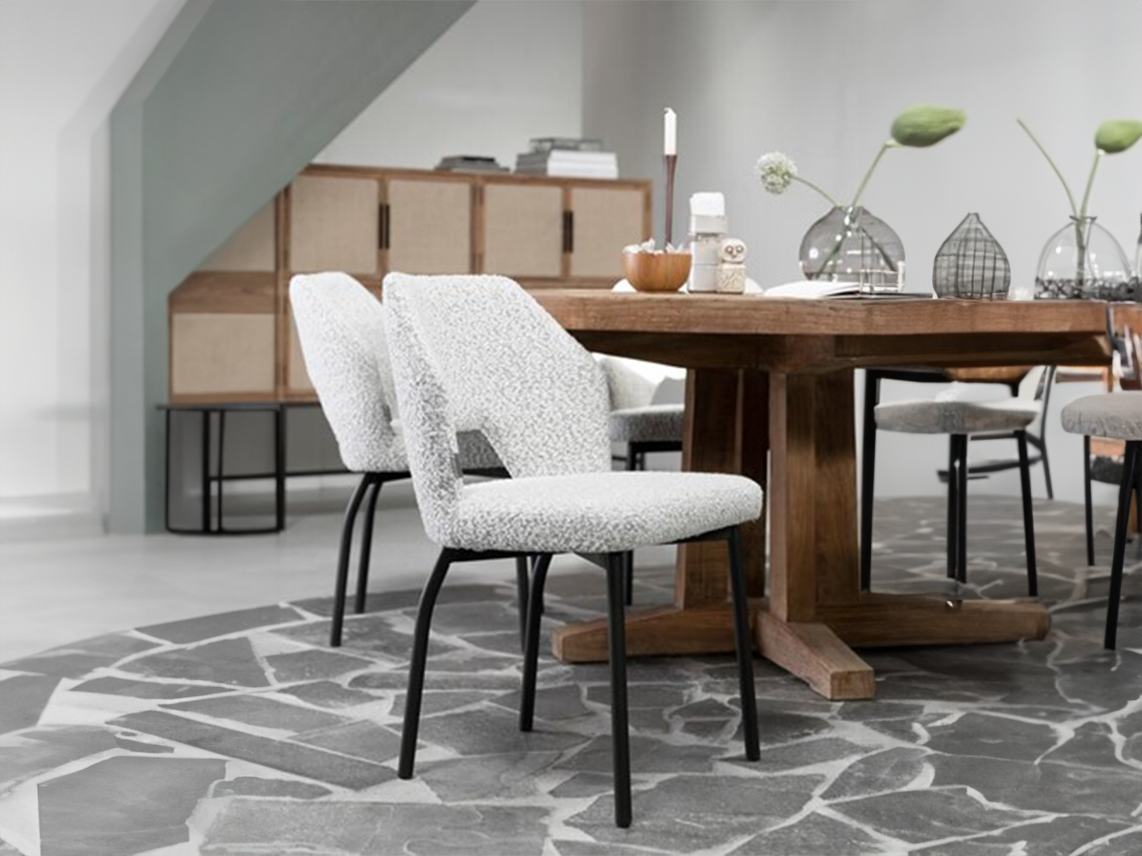 bouclé stof eetkamerstoel