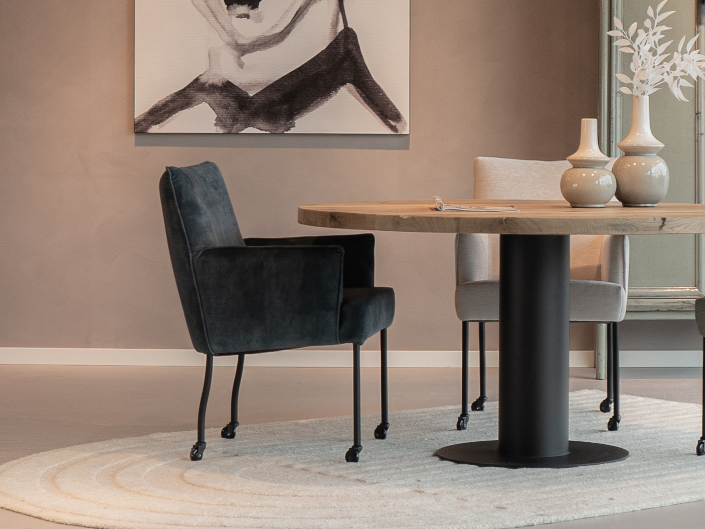 velvet petrol eet kamer stoeltjes met skatewielen