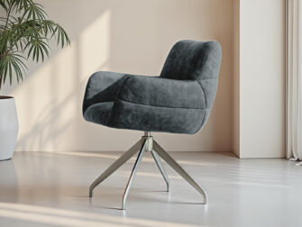 Eetkamerstoel Naxos - Eppic select country ice blue - onderstel r - metaalkleur champagne Grijsblauwe eetkamerstoel in velvet met moderne lijnen en draaipoot