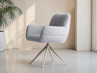 Eetkamerstoel Naxos - Eppic select moric frost - onderstel t - metaalkleur sunstone Lichtgrijze fluwelen eetkamerstoel met comfortabele zitvorm