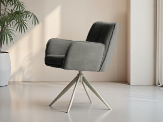 Grijze eetkamerstoel met een stevige draaibare pootconstructie