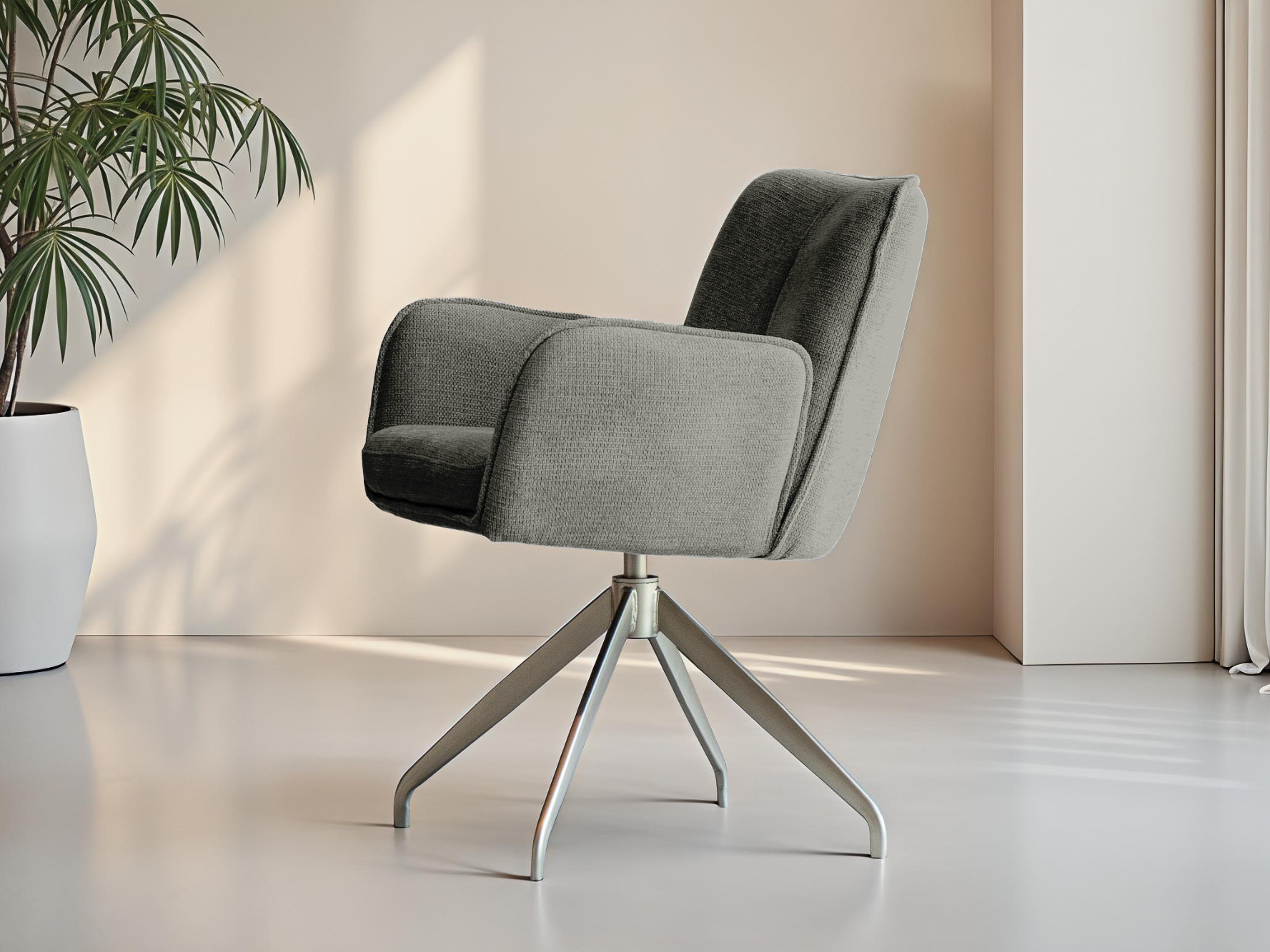 Donkergrijze eetkamer stoel met draaibaar onderstel