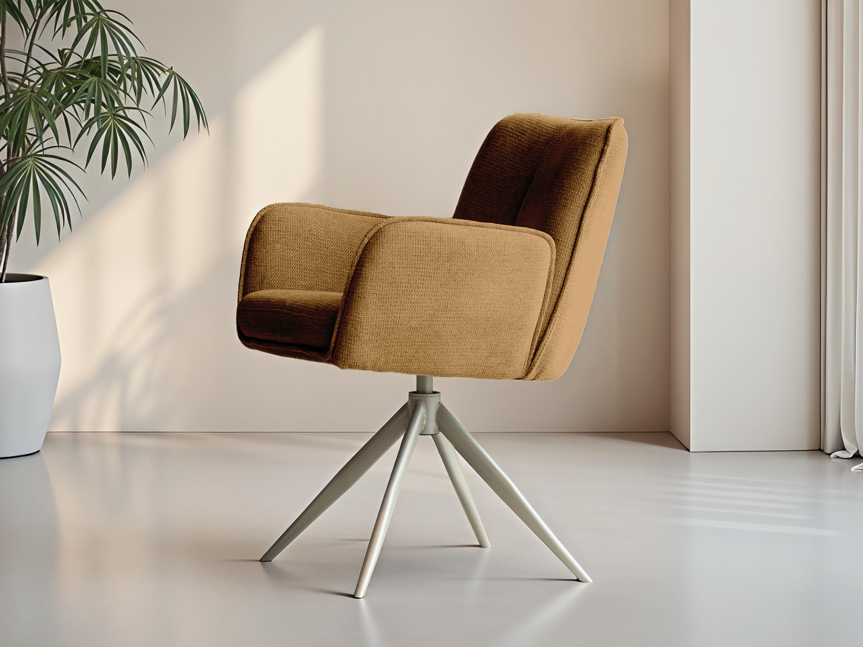 Okergele eetkamerstoel met zachte kuipzitting