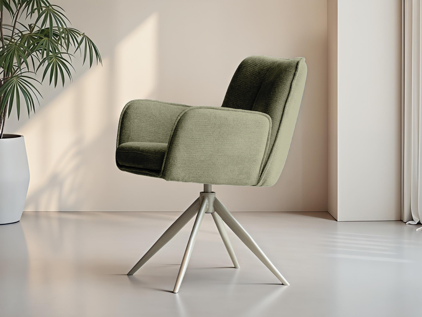 Olijfgroene eetkamerstoel met draaibaar onderstel