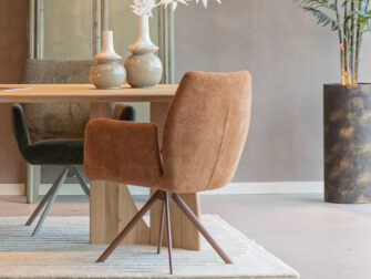 eetkamerstoel koper achtige kleur met bijpassend onderstel in copper kleur