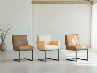 Eetkamerstoel Pesara - africa leer caramel - zonder arm en africa leer cream - met arm - metaalkleur RAL 7021