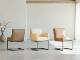 Eetkamerstoel Pesara - africa leer caramel - zonder arm en africa leer cream - met arm - metaalkleur RAL 7021