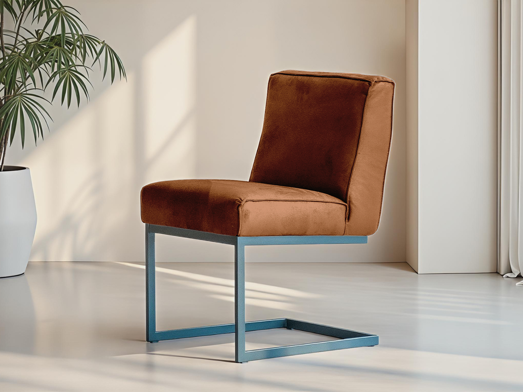 Stoere eetkamerstoel zonder armleuningen met industrieel metalen onderstel