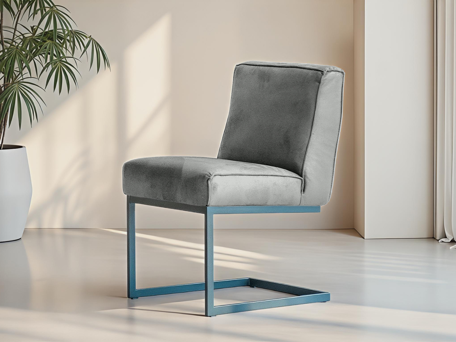 Stoere eetkamerstoel zonder armleuningen en robuust sledepoot frame