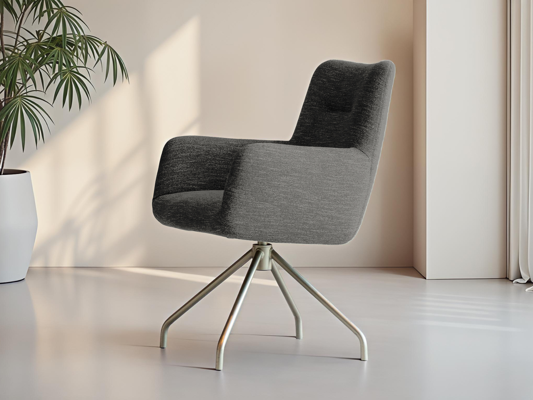 Klassieke stoffen stoel met rechte rug